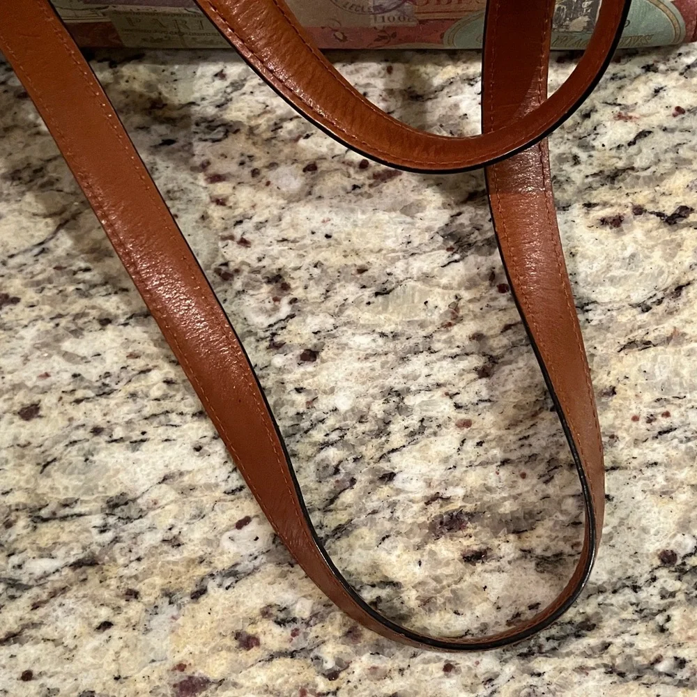 Fossil Vintage Travel Print Satchel Shoulder Bag Brown Leather Handles Cream - Picture 6 of 16